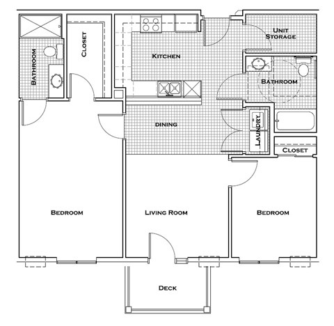 Floor plan for 2 beds, 2 baths, 1011 sqft